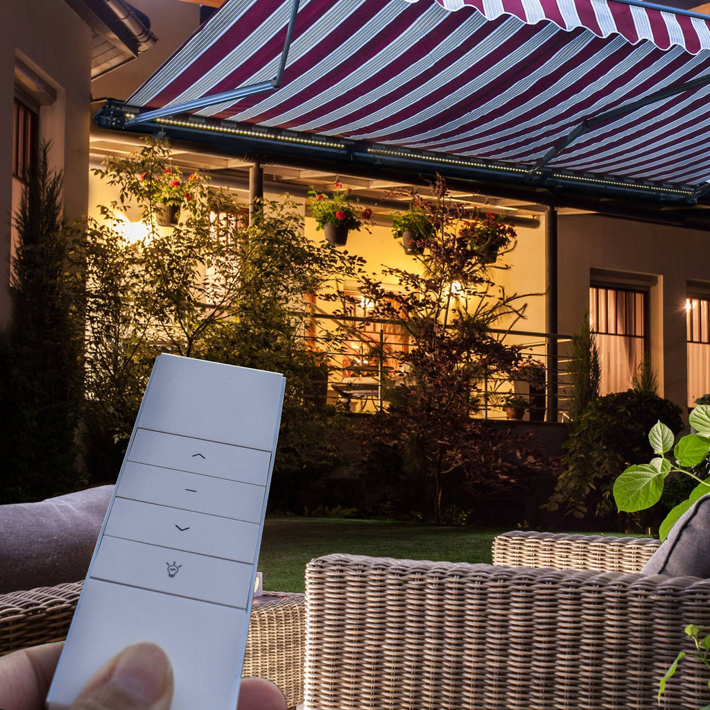 Motorized LED 12 x 10 ft. Half Cassette Retractable Awning Multi-Stripe Green D9806