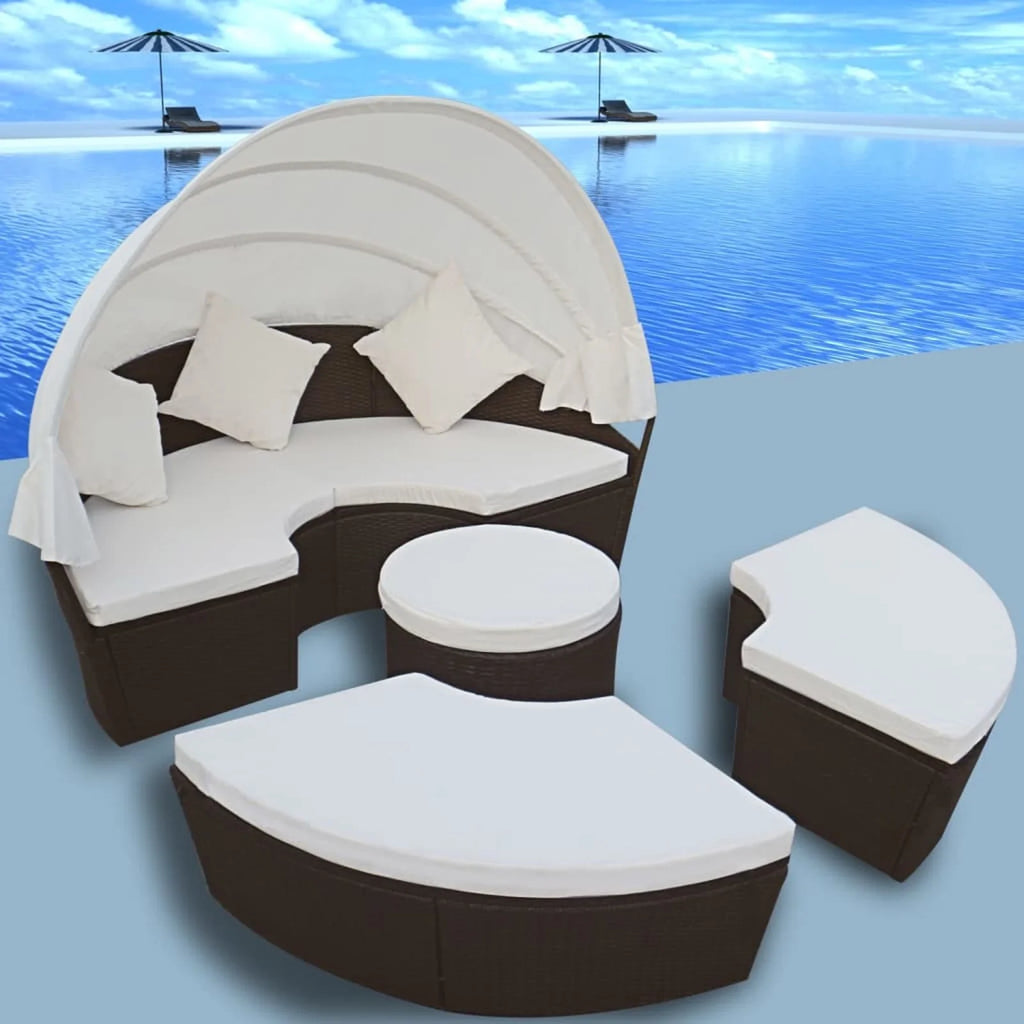 Patio Bed with Canopy Poly Rattan Brown L4882