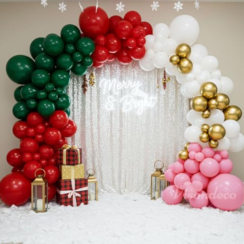 143pcs Double Stuffed Green Red White Pink Gold Balloon Arch Kit B22748