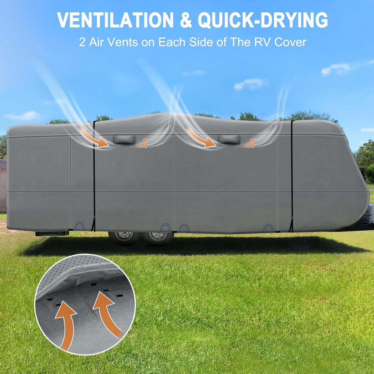 Heavy Duty 6 Layers Travel Trailer RV Cover Anti-UV Camper Cover for 24'1" - 26' Motorhome Breathable Rip-Stop with 2Pcs Extra Straps & Gutter Spout Covers H5734