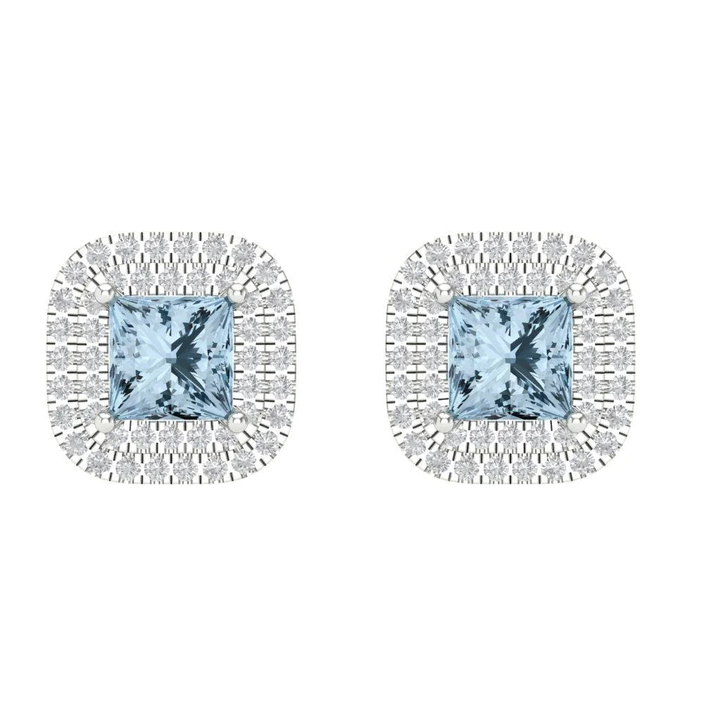 White Gold Halo Stud Earrings with Screw Back D990826
