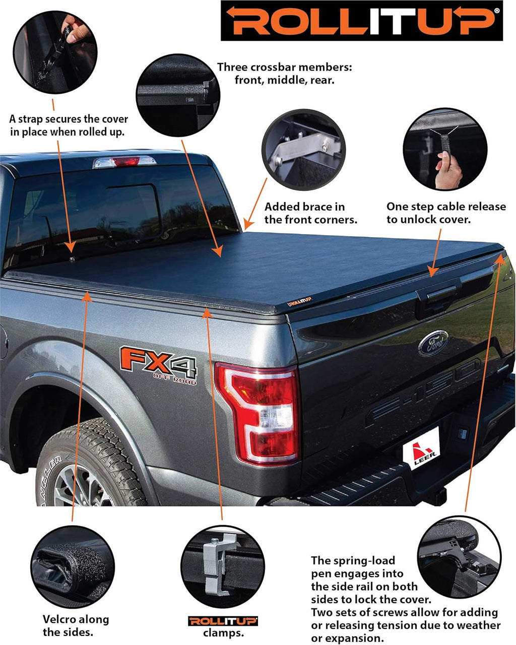 Soft Roll Up Truck Bed Tonneau Cover for 2015 - 2022 Ford F150 6.6’ Bed (Black) U1754