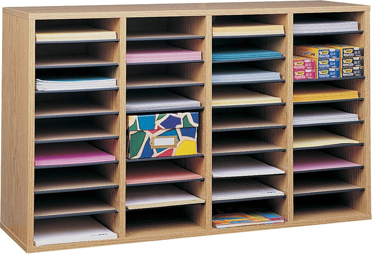 Medium Oak Wood Literature Organizer, 24 Compartment, Stackable Z465