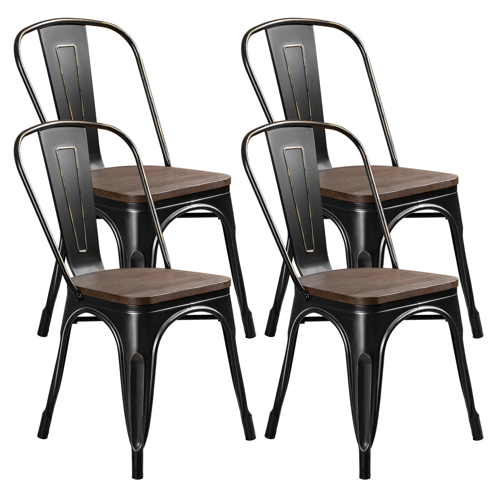 18 Inch Wood Seat Stackable Metal Dining Chair Set of 4 T827670