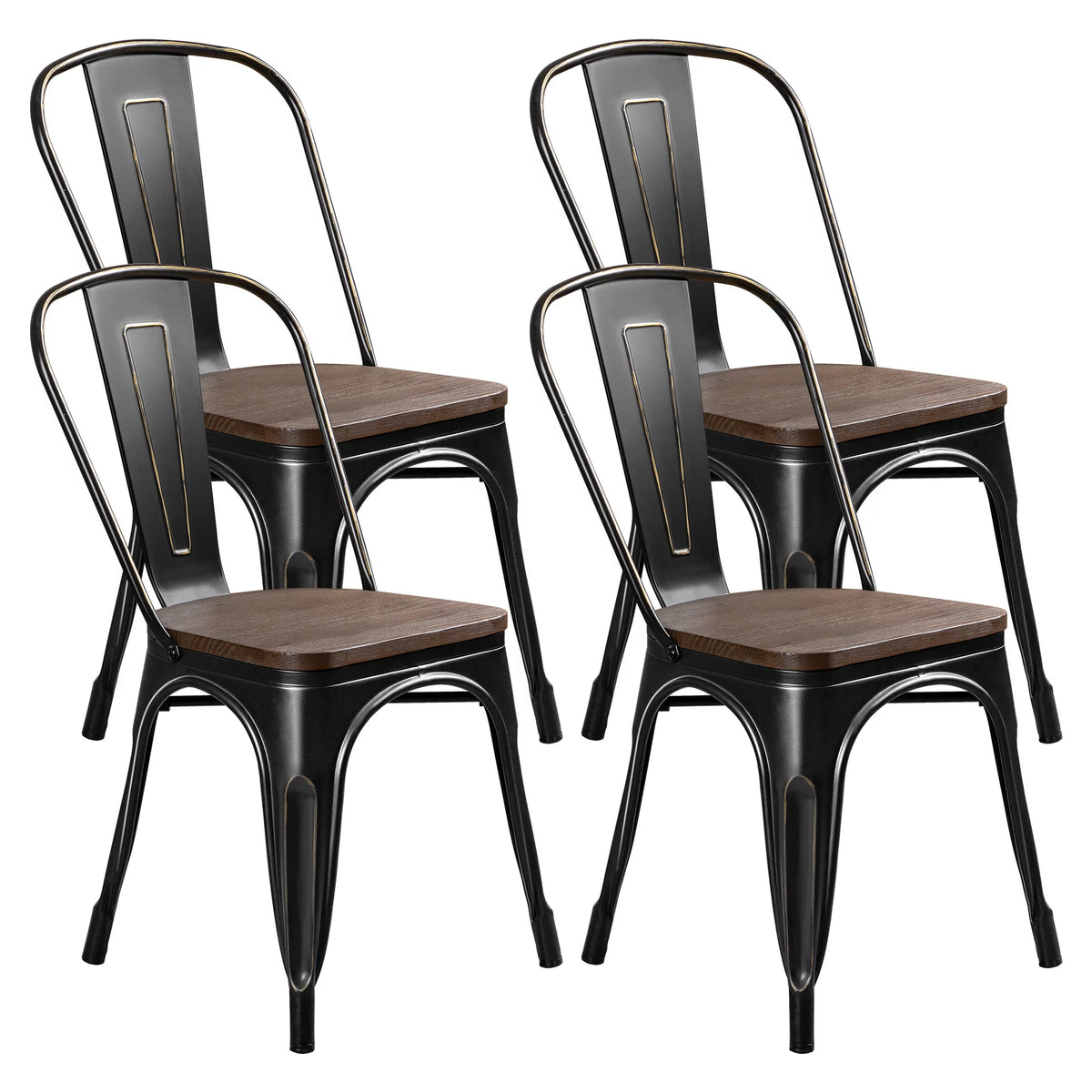18 Inch Wood Seat Stackable Metal Dining Chair Set of 4 T827670