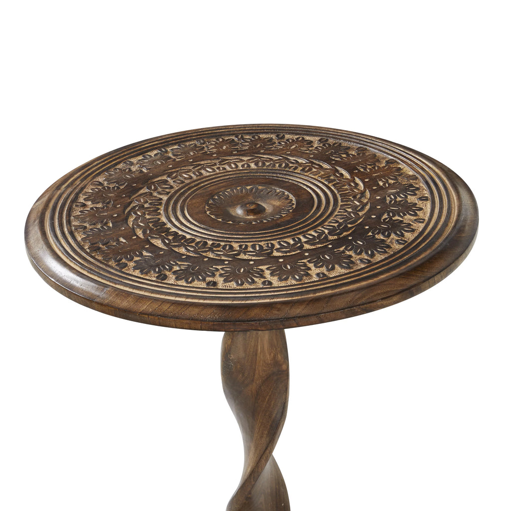 18" x 22" Brown Mango Wood Carved Accent Table B621