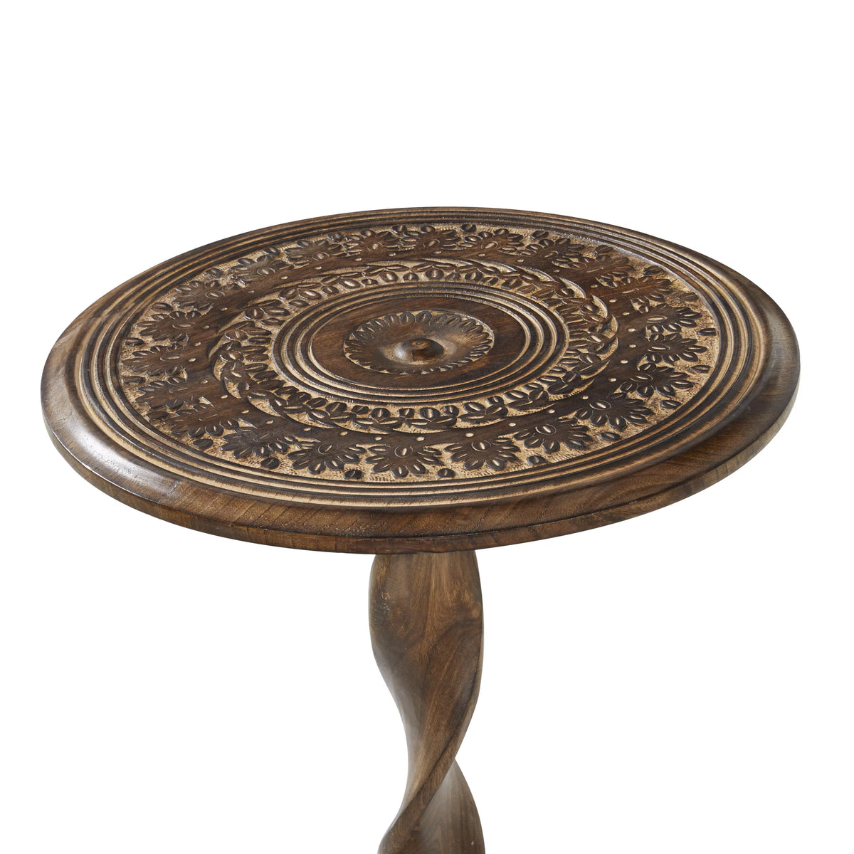 18" x 22" Brown Mango Wood Carved Accent Table B621