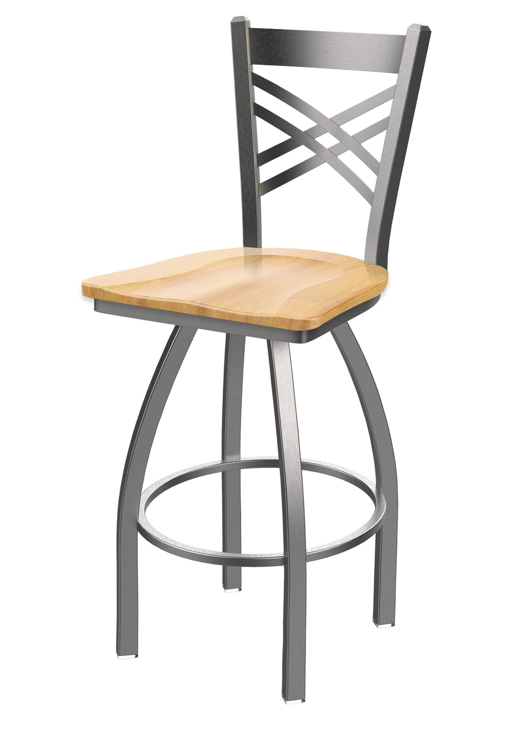 30x22 Swivel Bar Stool with Stainless Finish and Natural Maple Seat V4313