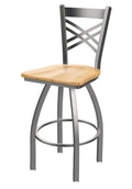 30x22 Swivel Bar Stool with Stainless Finish and Natural Maple Seat V4313