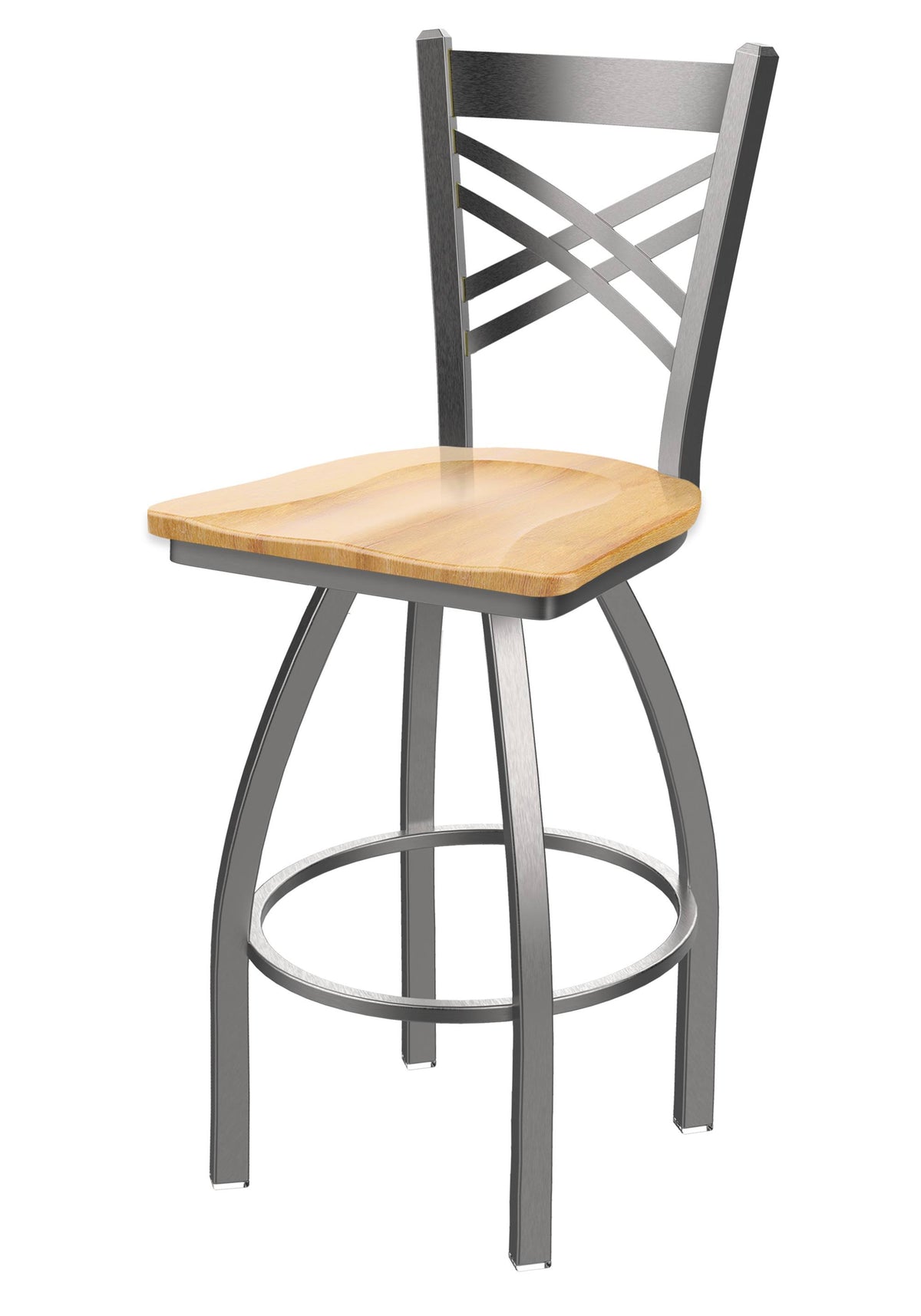 30x22 Swivel Bar Stool with Stainless Finish and Natural Maple Seat V4313