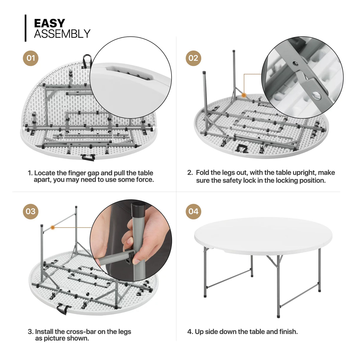 5Ft White Bi-Fold Plastic Table Set of 5 O148419