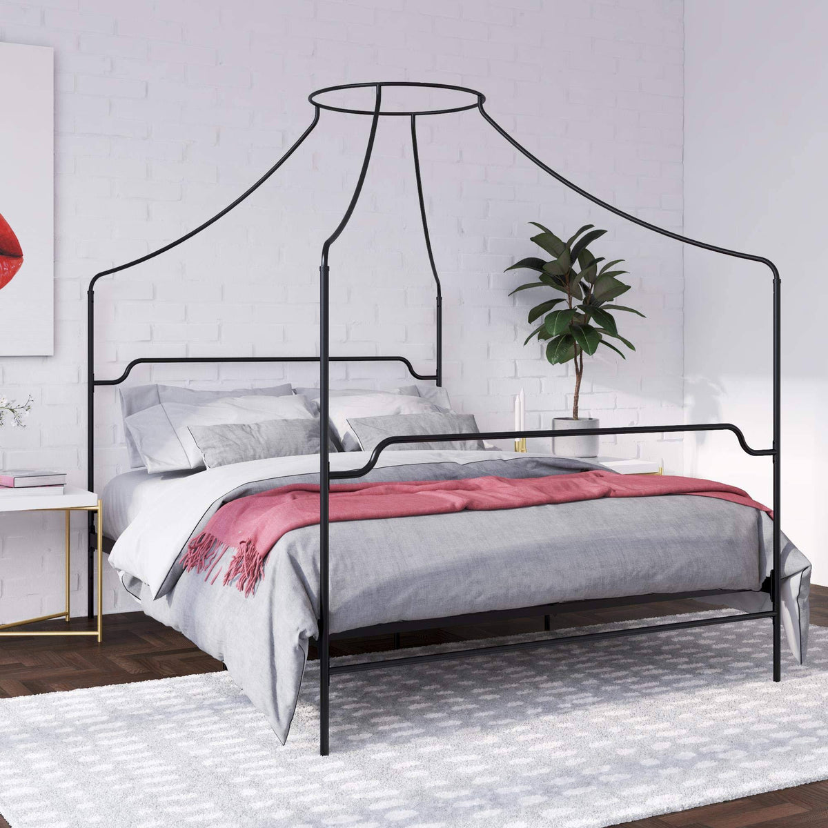 Black Metal Canopy Queen Size Bed Z165435