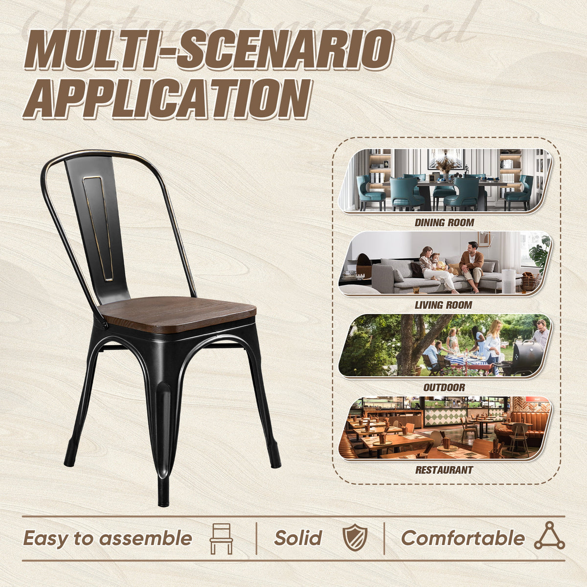 18 Inch Wood Seat Stackable Metal Dining Chair Set of 4 T827670