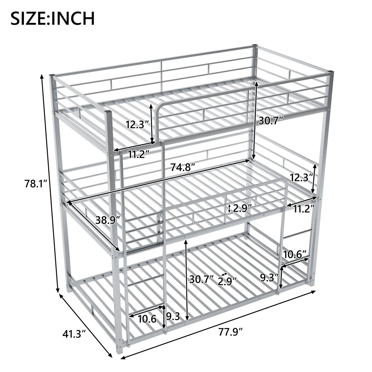 Metal Twin-over-Twin-over-Twin Bunk Bed U5939