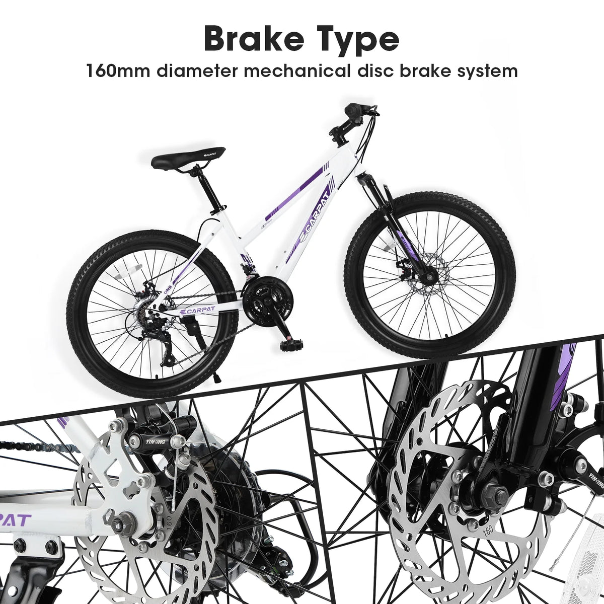 24 inch Kids Mountain Bike with Disc Brakes & 21 Speed White Z599