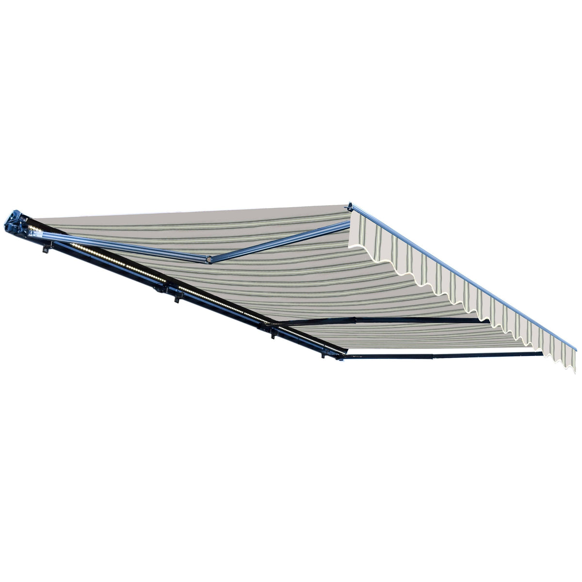 Motorized LED 12 x 10 ft. Half Cassette Retractable Awning Multi-Stripe Green D9806