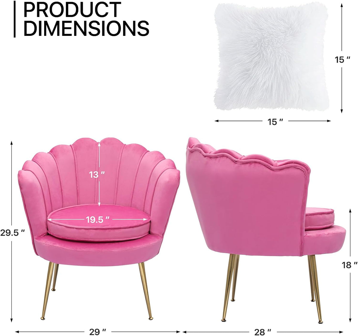 Velvet Tufted Shell Chair with Cushion and Golden Legs C1303