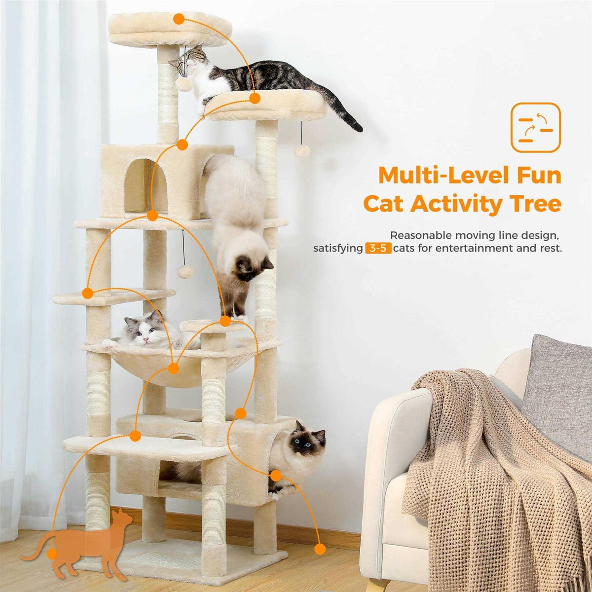 73 inch Multi Level Cat Tree with 7 Scratching Posts B490391