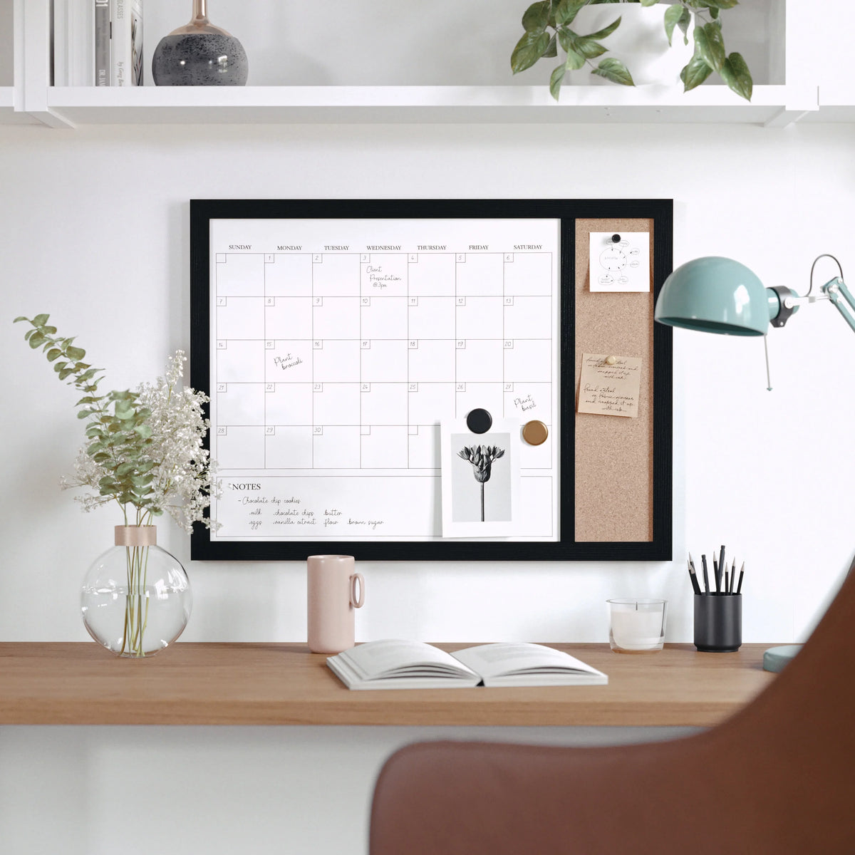 Magnetic Dry Erase Monthly Calendar and Cork Board Combo C916