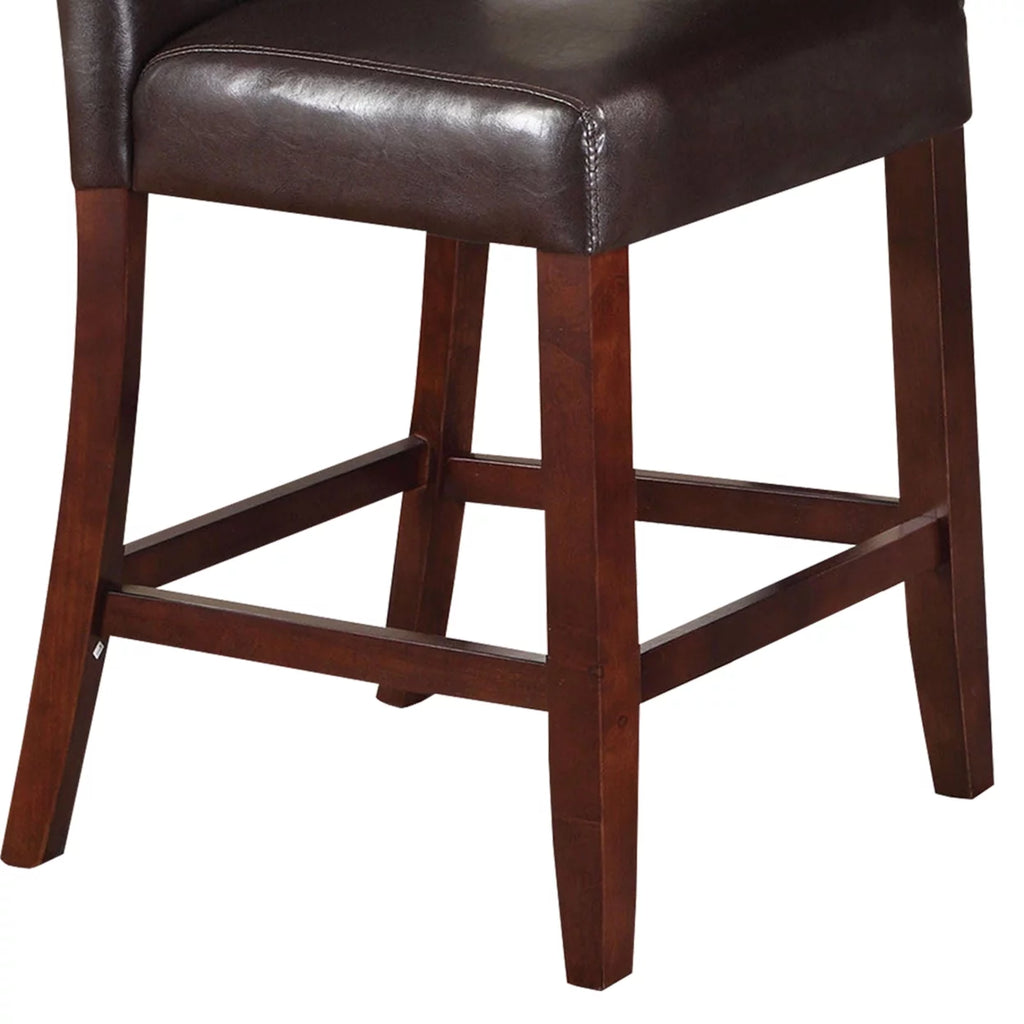 Brown Leather Upholstered Wooden Counter Height Chair Set Of 2 X81470