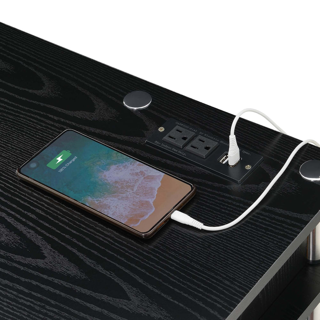 Black Student Desk with Charging Station and Shelves O598