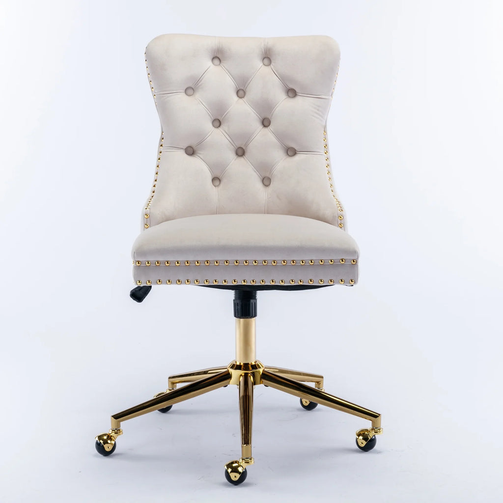 Velvet Upholstered Tufted Button Office Chair with Golden Metal Base U82879