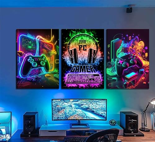 3Pcs Watercolor Video Game Canvas Painting Prints 12x16in Unframed O28577