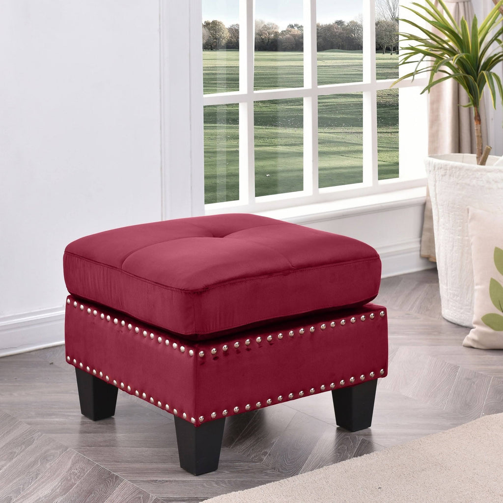 Navy Blue Tufted Velvet Ottoman D737