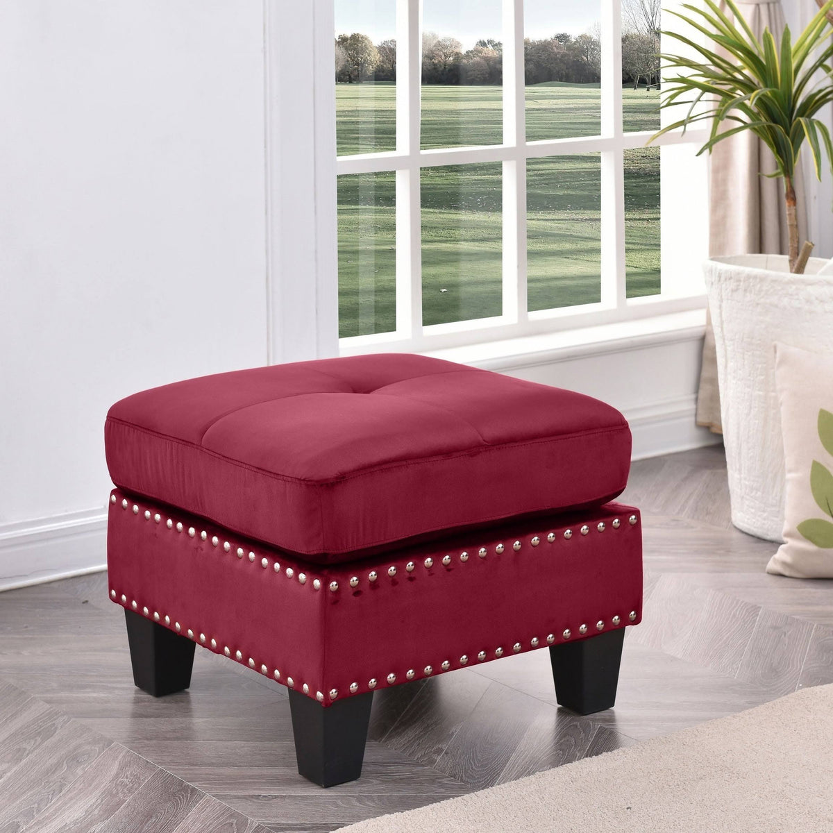 Navy Blue Tufted Velvet Ottoman D737