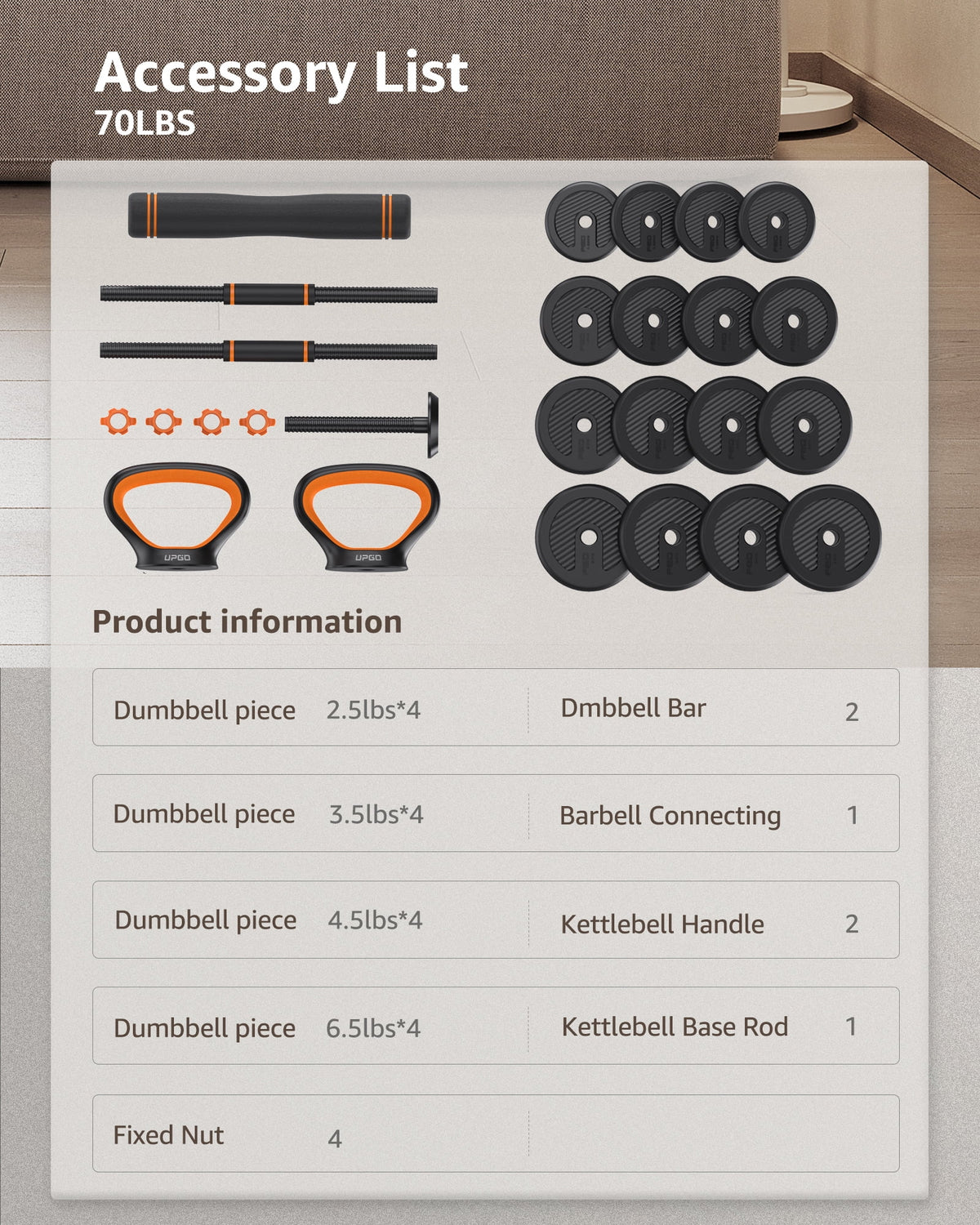 Adjustable 70lbs Free Weight Set N756476