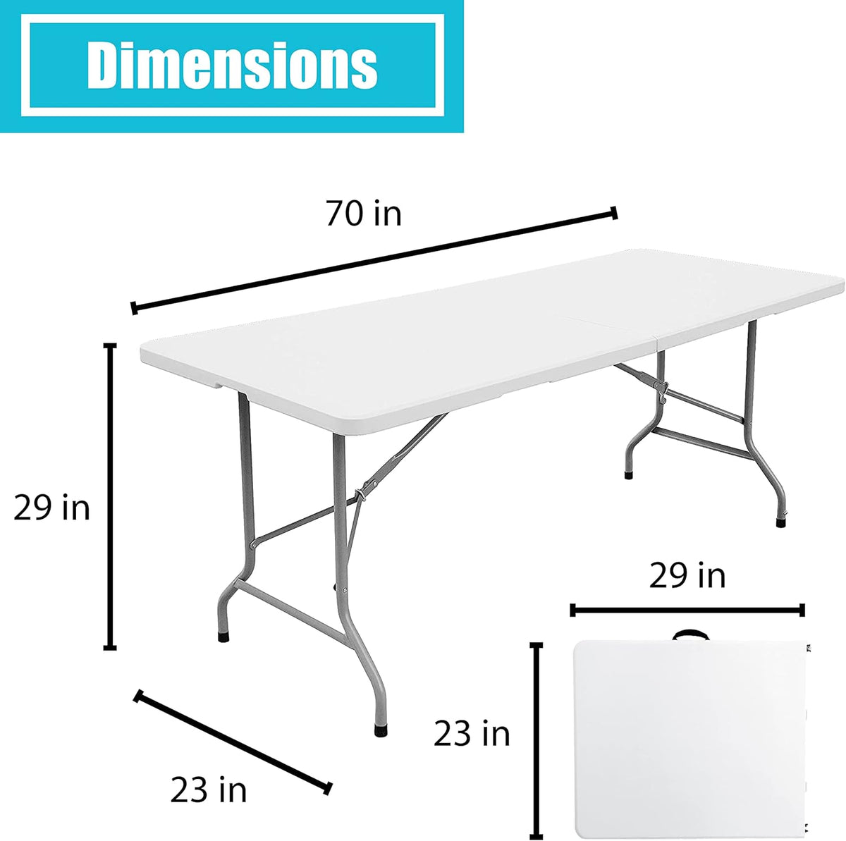 White 6 Foot Foldable Plastic Table with Handle K947
