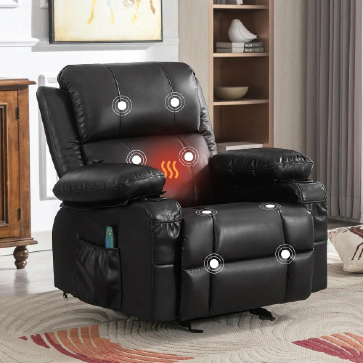 Oversized Leather Power Rocker Recliner with Heat and Massage R897424