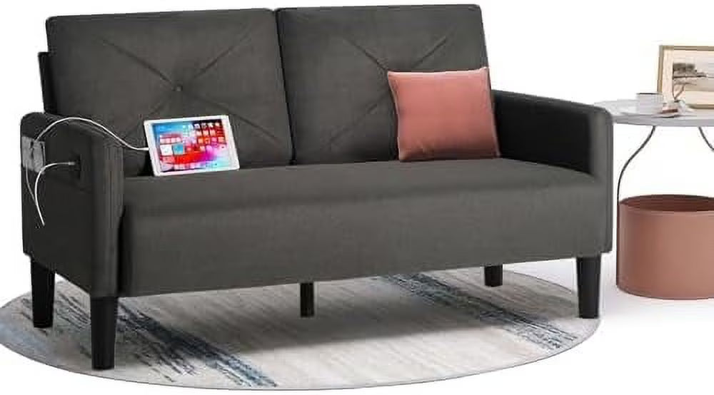 Lig Tufted 2 Seater Sofa Couch with Charger Port & Pocket M1797
