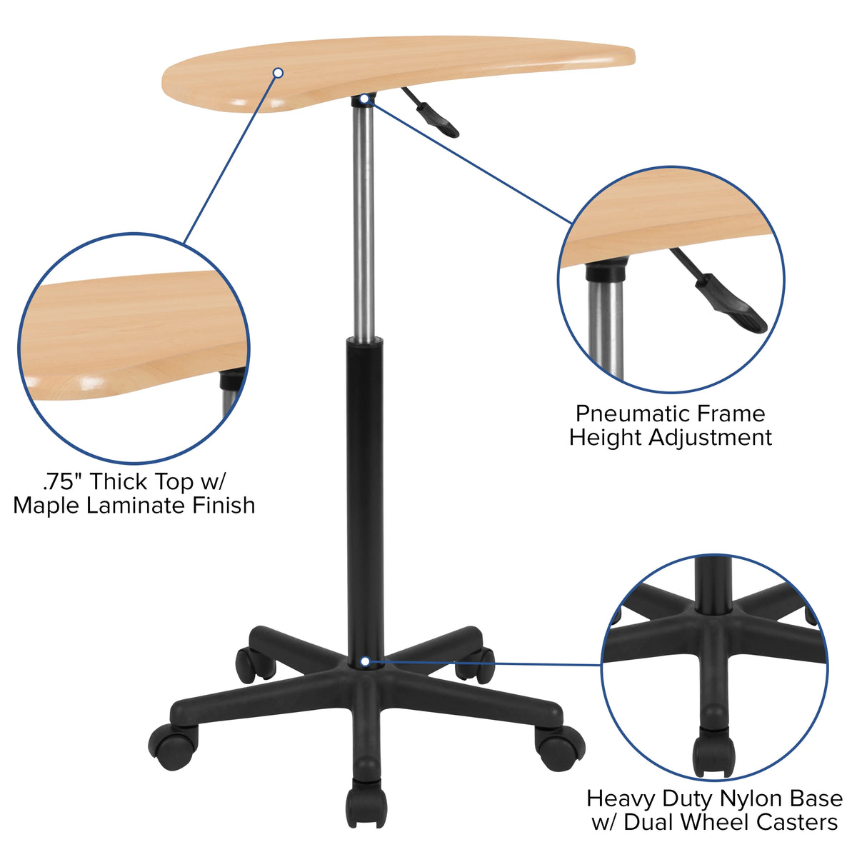 Maple Sit to Stand Mobile Laptop Computer Desk J93323