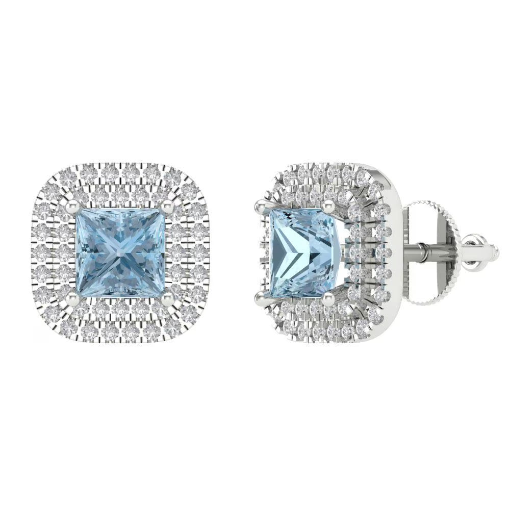White Gold Halo Stud Earrings with Screw Back D990826