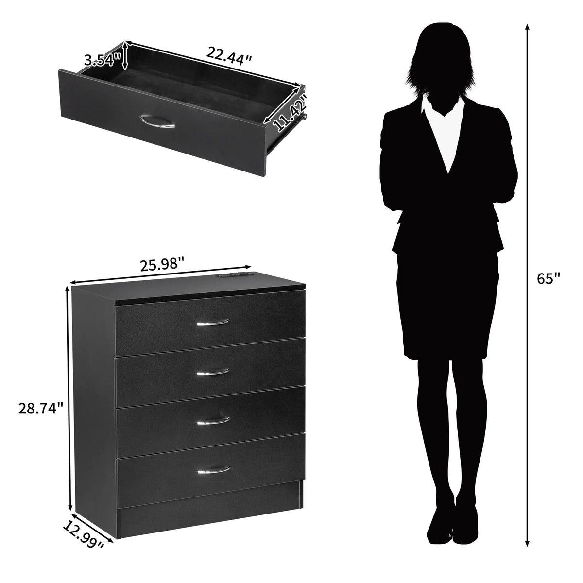 Black 4 Drawer Dresser with Power Outlets A452