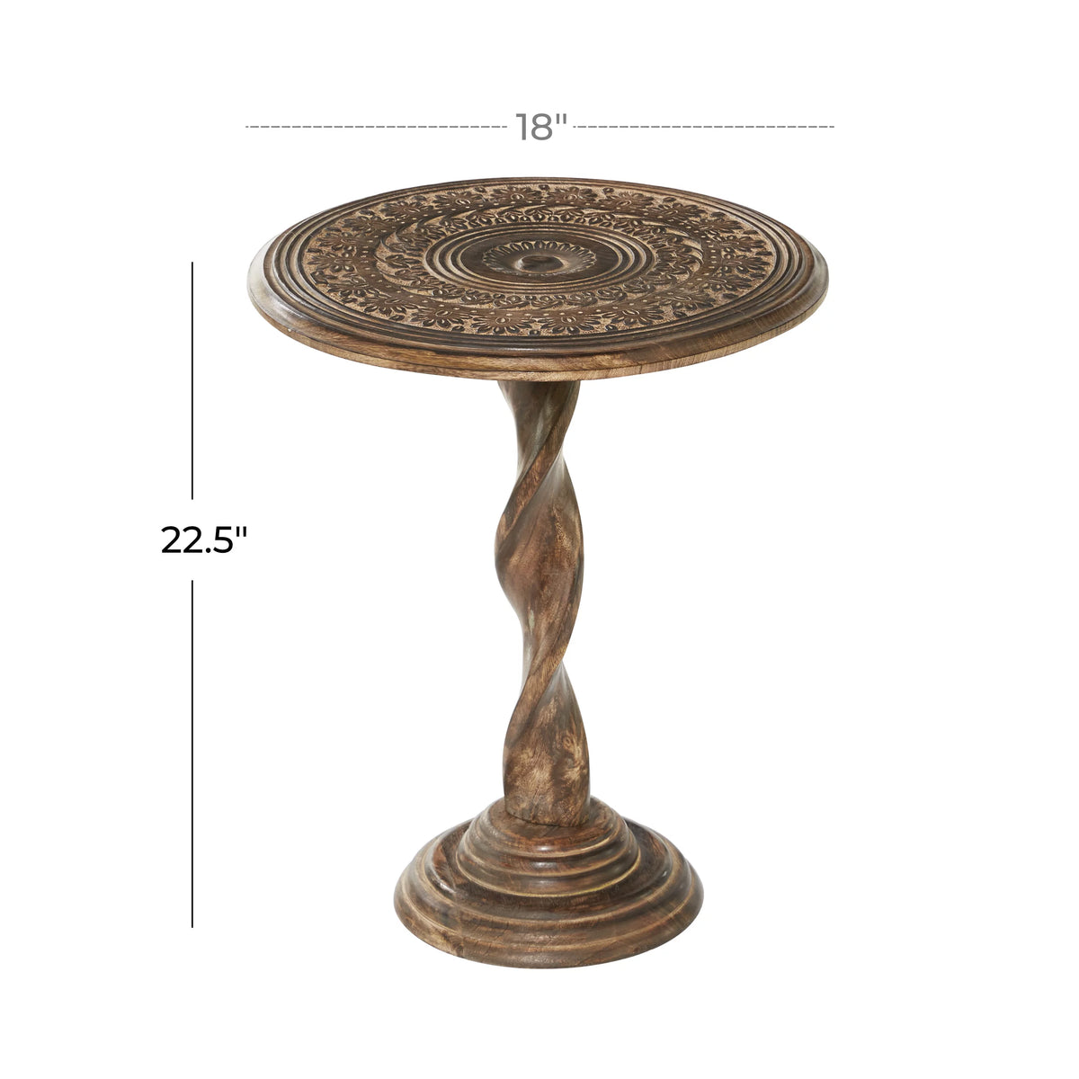 18" x 22" Brown Mango Wood Carved Accent Table B621