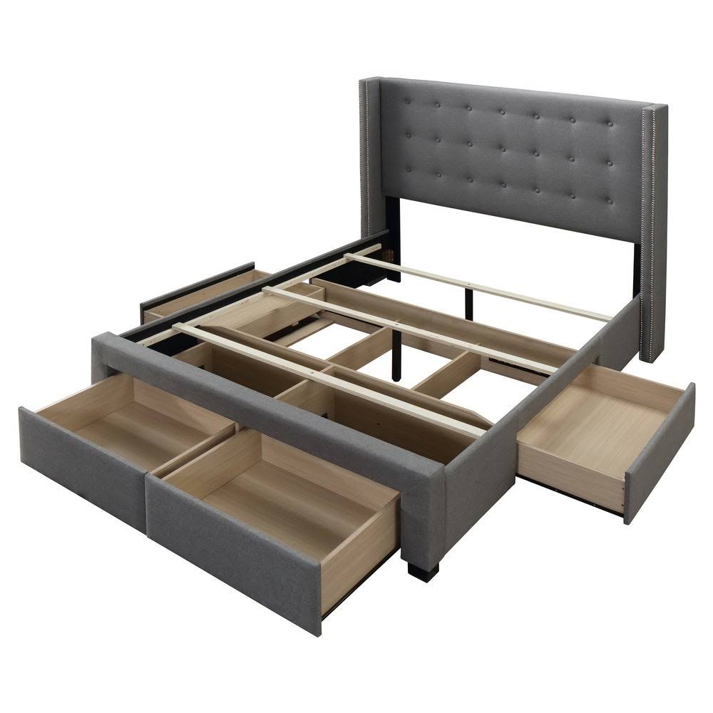 Grey Linen Wingback Storage Bed Q817