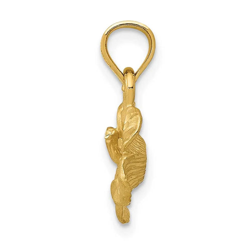 14K Yellow Gold Satin Diamond-Cut Hibiscus Flower Pendant L198718