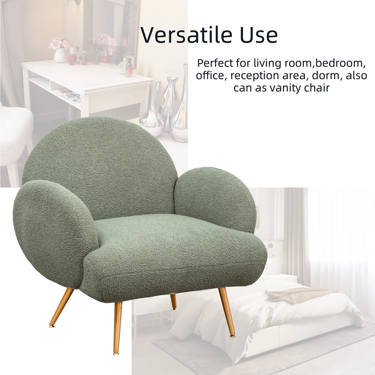 Green Upholstered Accent Chair with Metal Frame I513