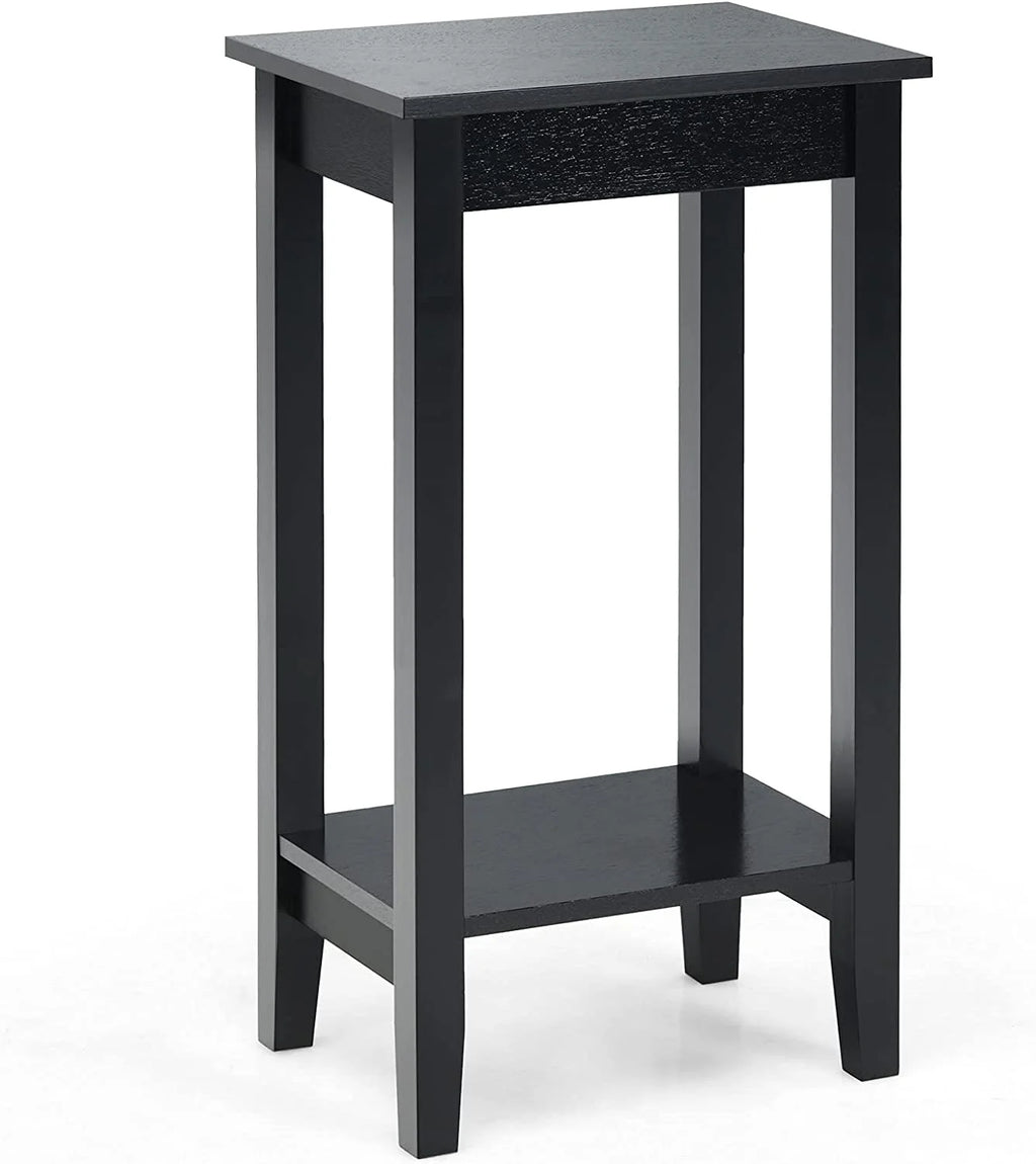 2-Tier End Table with Shelf and Wooden Legs H457