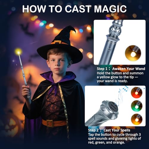 Light Up Magic Wand with Sounds, 2 Pack, Black & Brown G384