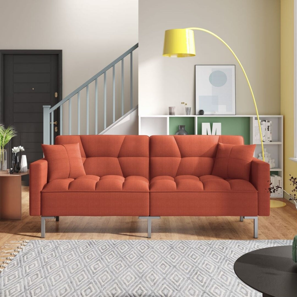 Orange Convertible Folding Futon Sofa Bed F492
