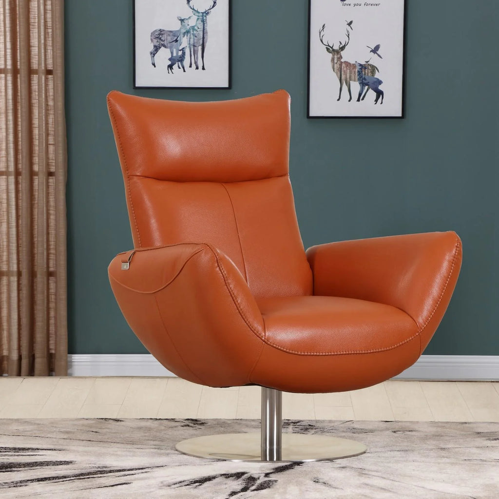Italian Top Grain Leather Swivel Lounge Chair D9790