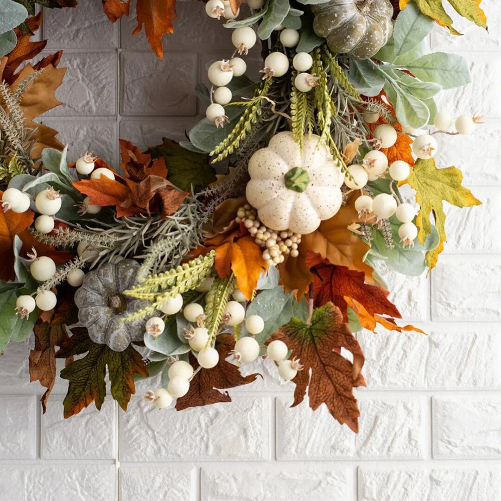Fall Wreath with Berry Pumpkin and Maple Leaves Z129167