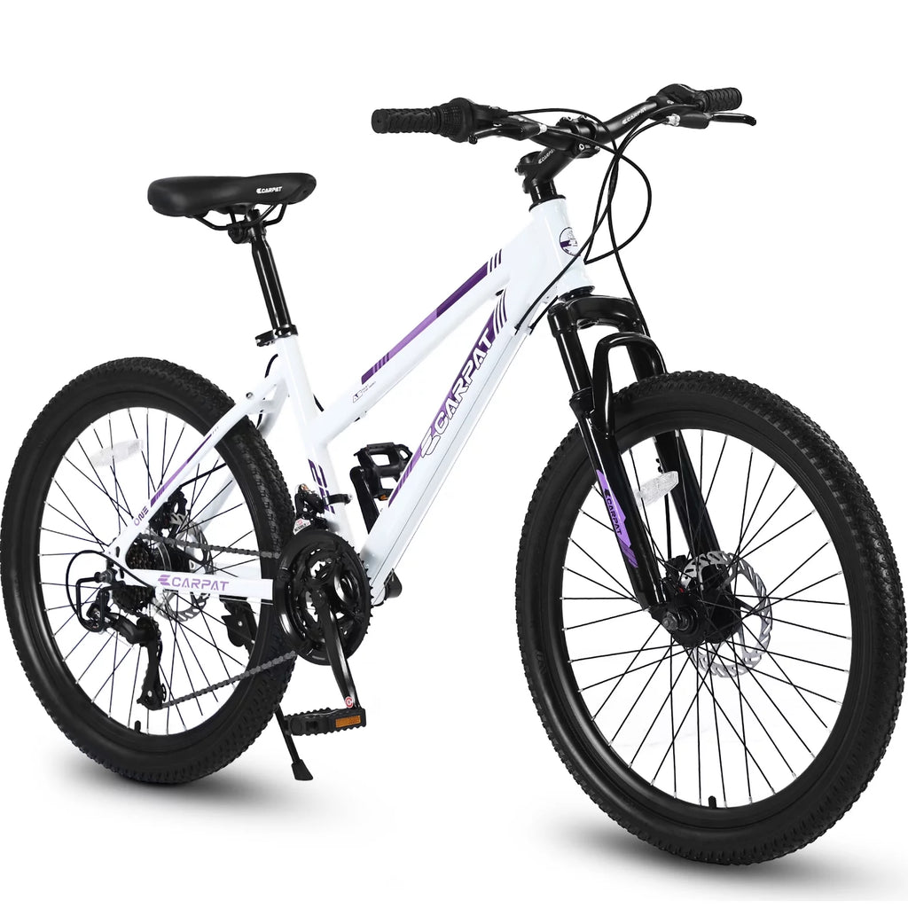 24 inch Kids Mountain Bike with Disc Brakes & 21 Speed White Z599