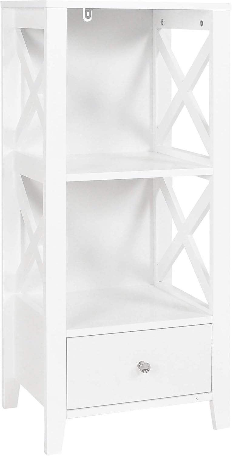 White 3-Shelf Bathroom Storage Tower with Single Drawers E62463