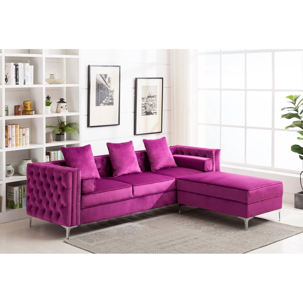 Green Velvet Convertible Sleeper Sectional Sofa K581733