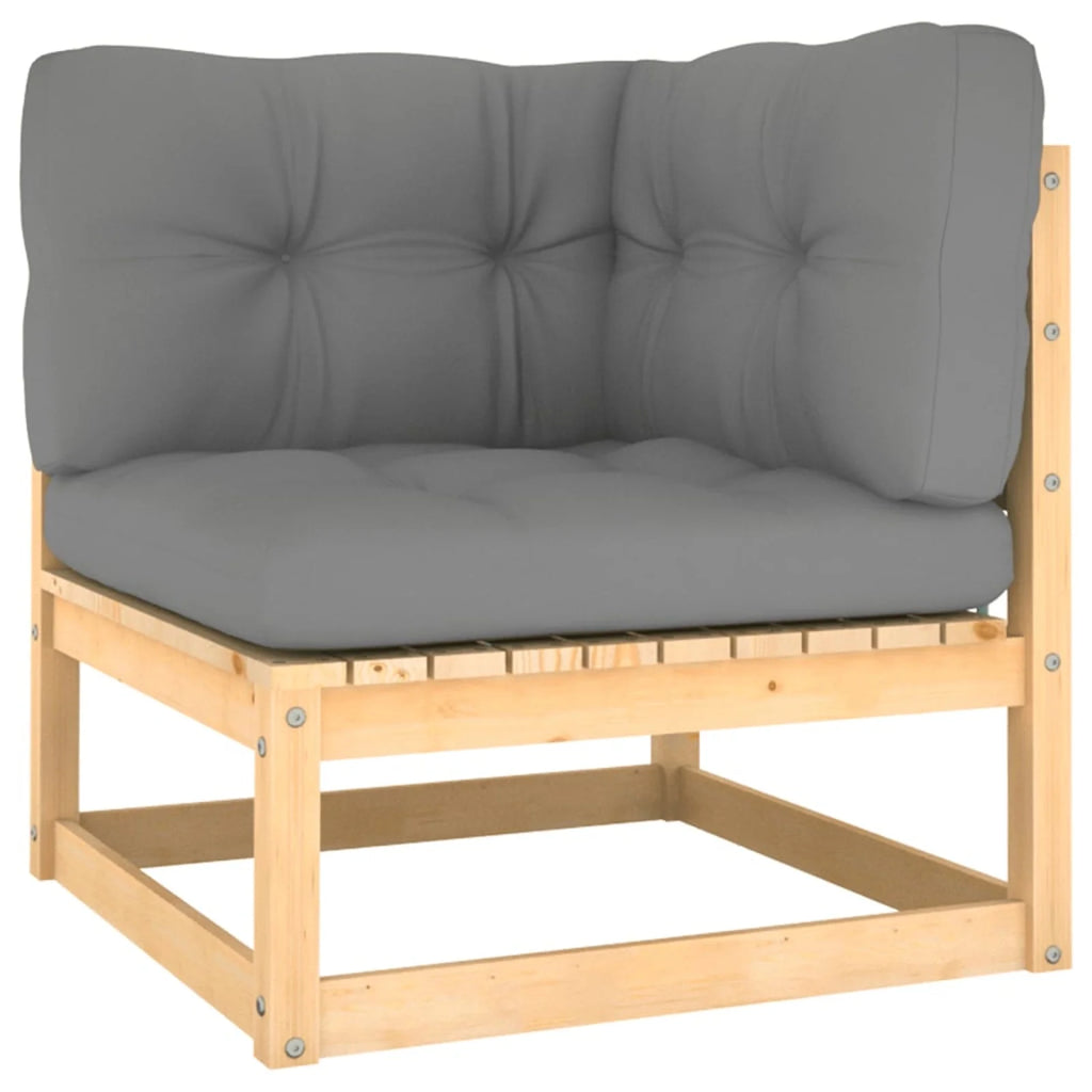 11 Piece Patio Lounge Set with Gray Cushion Pinewood Sectional Outdoor Furniture Set H163