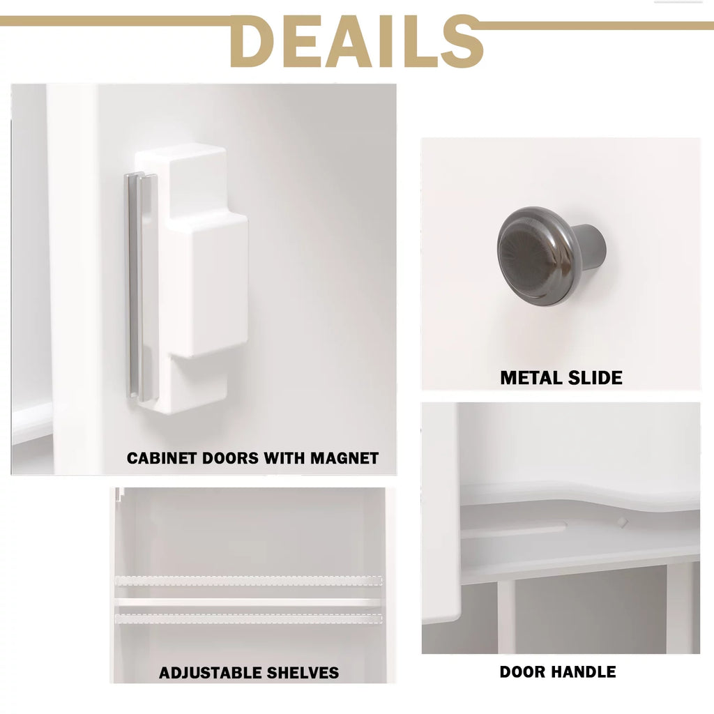 White 47 Kitchen Buffet Storage Cabinet with Barn Door P363835